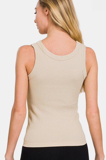 Zenana 2 Way Neckline Washed Ribbed Tank.