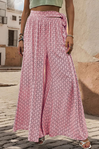 Printed Tied Wide Leg Pants.