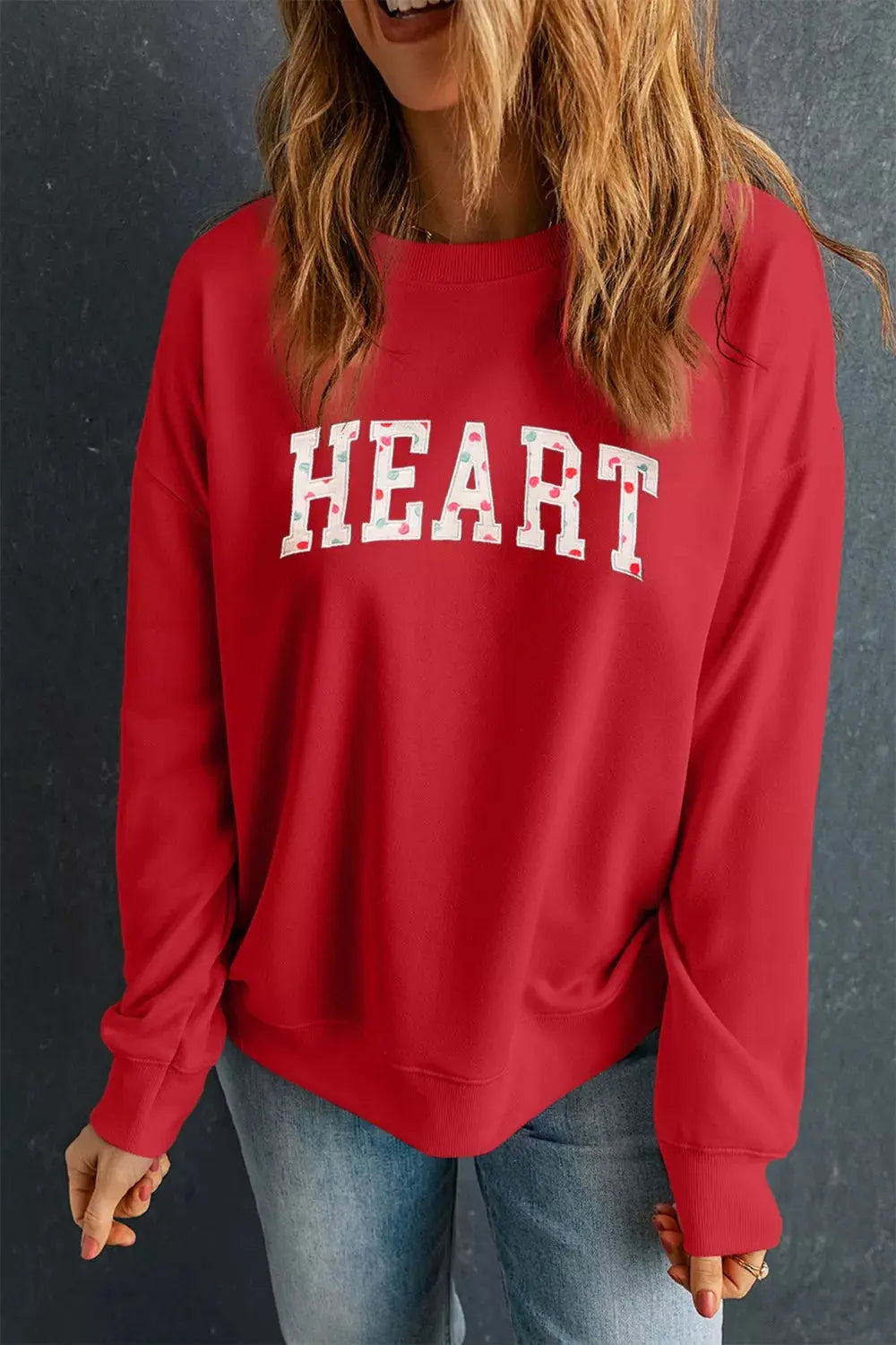 HEART Embroidered Patched Graphic Valentine Sweatshirt Simply Love