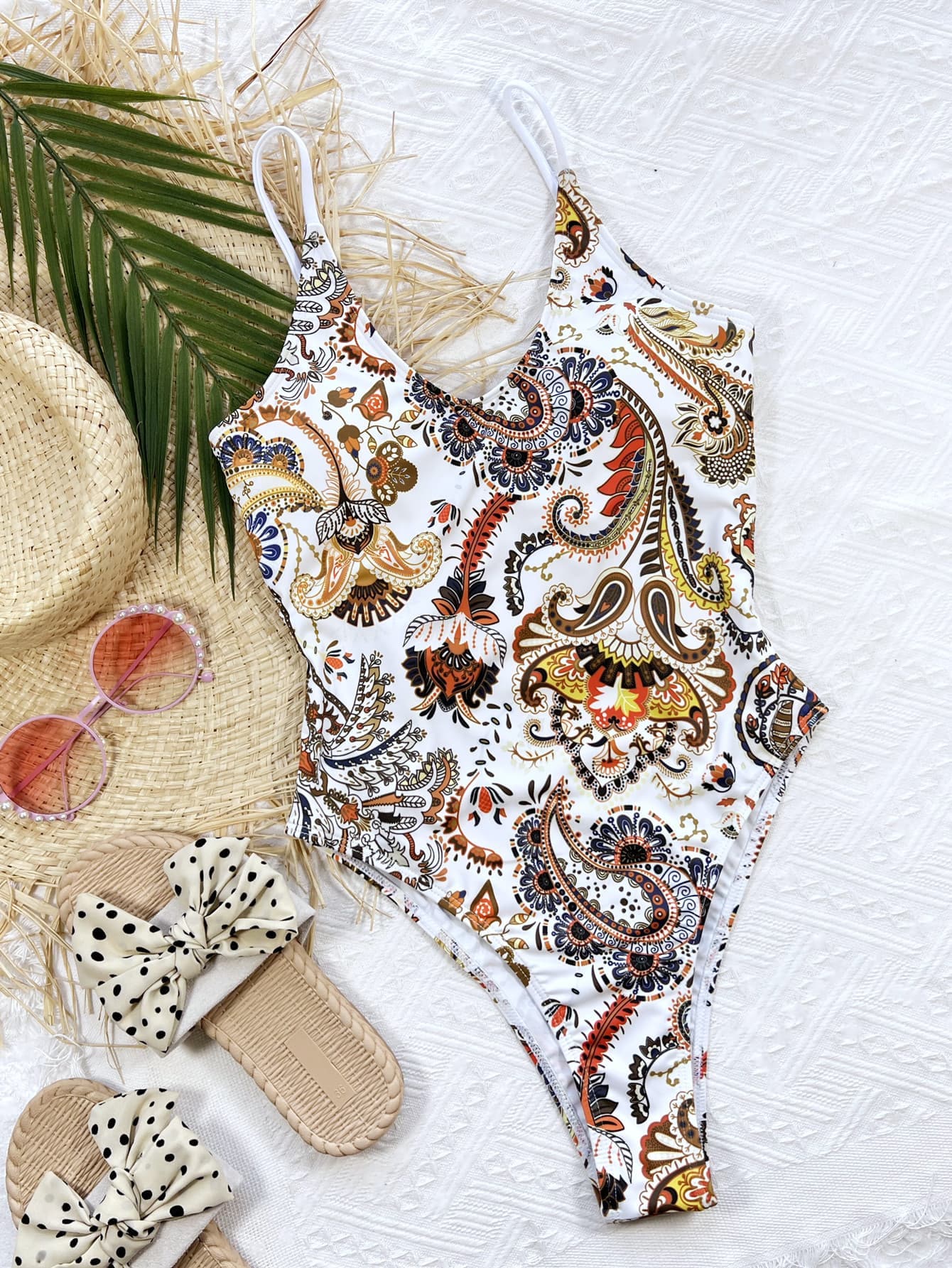 Printed Tie Back Scoop Neck One-Piece Swimsuit.