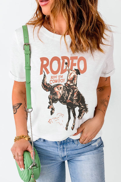 Cowboy Graphic Round Neck Short Sleeve T-Shirt.