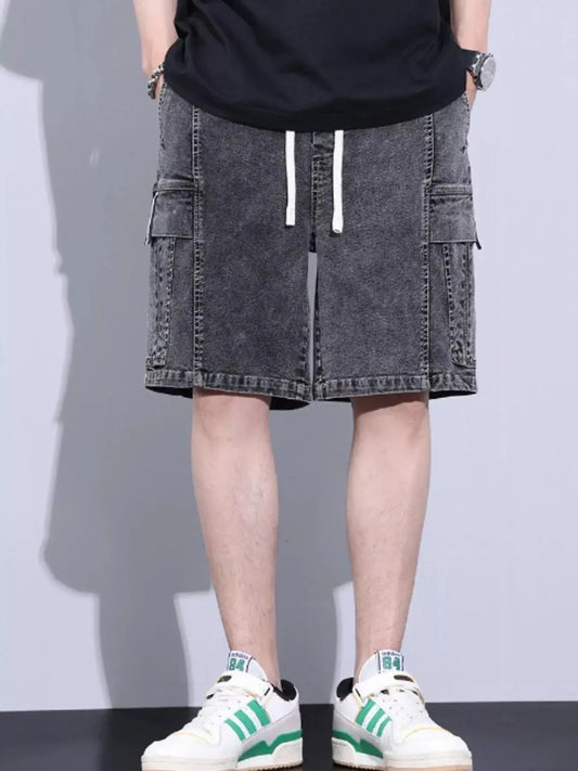 Men's Plus Size Vintage Wash Cargo Denim Shorts Simply Love