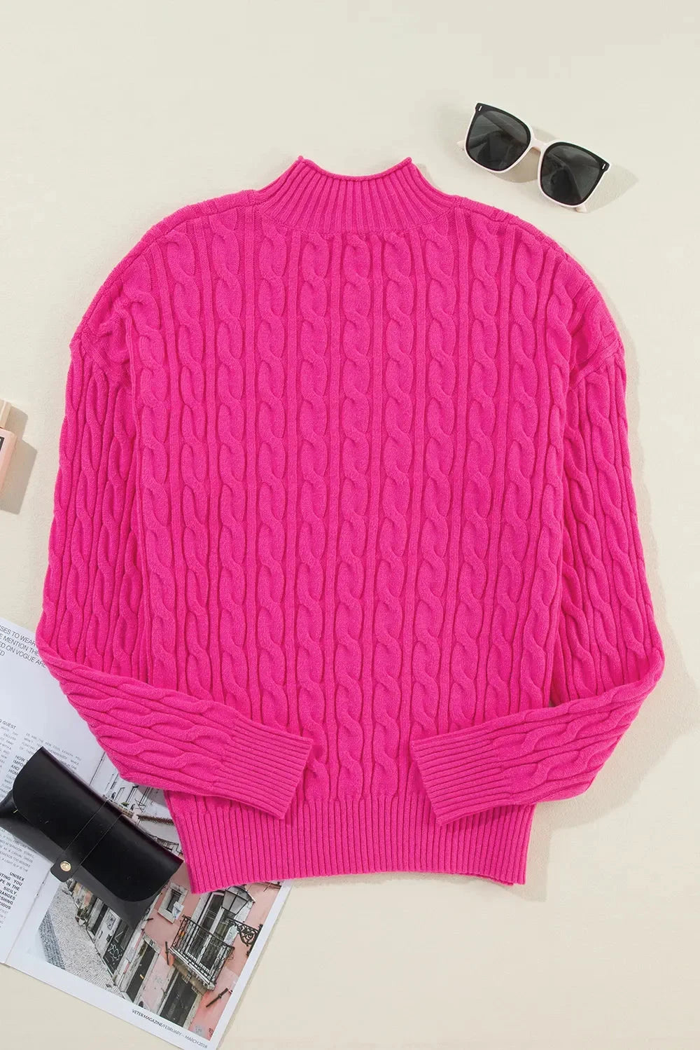 Cable-Knit Mock Neck Long Sleeve Sweater Coco’s Tee Boutique