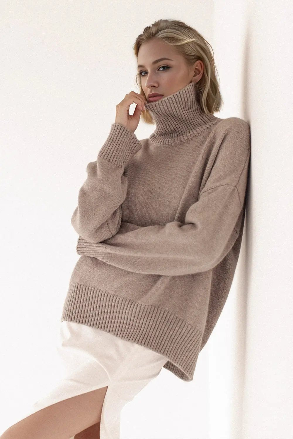 Basic Bae Turtleneck Dropped Shoulder Long Sleeve Sweater - Love Salve