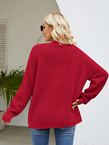 Open Front Raglan Sleeve Pocketed Cardigan.