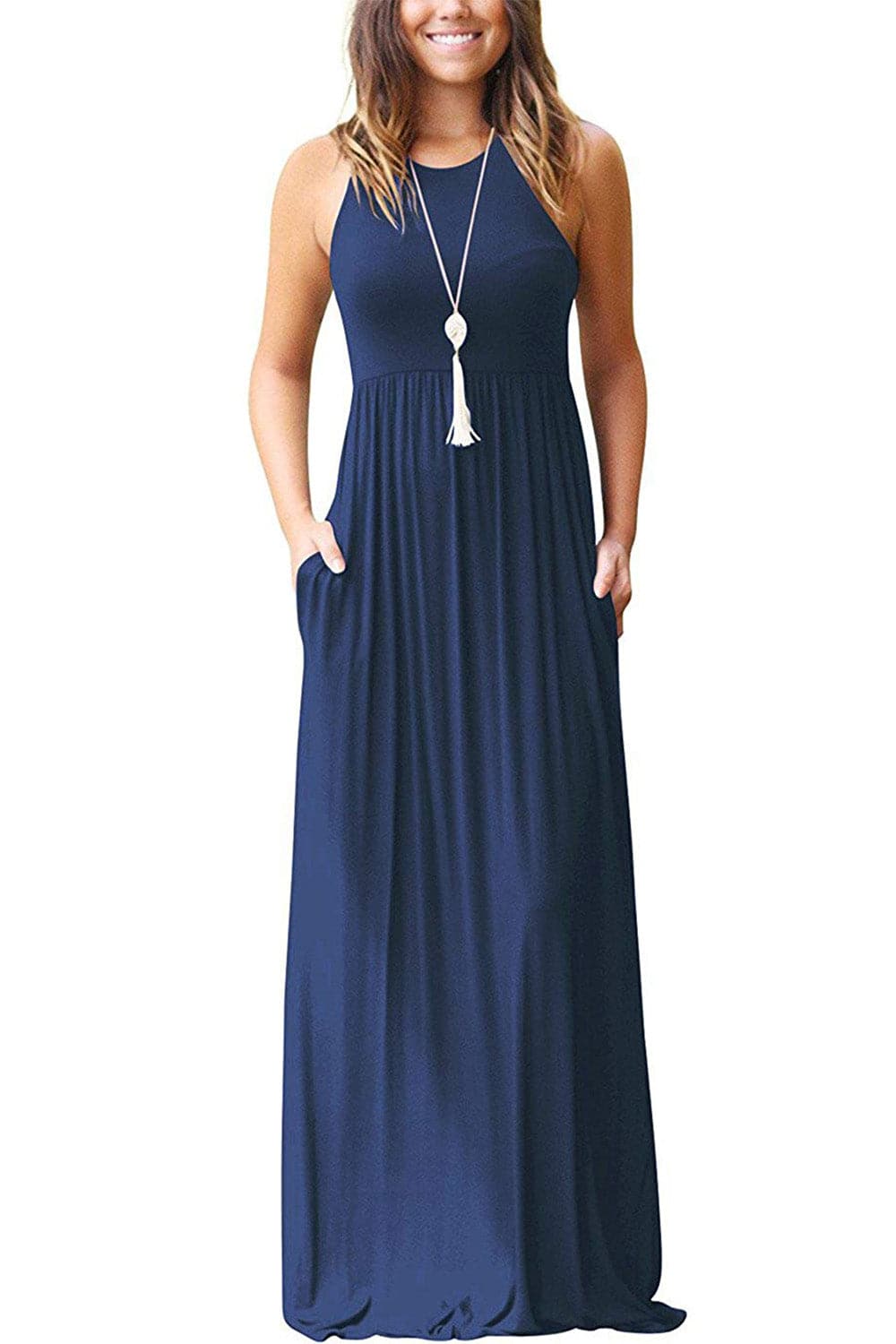 Full Size Grecian Neck Dress with Pockets.