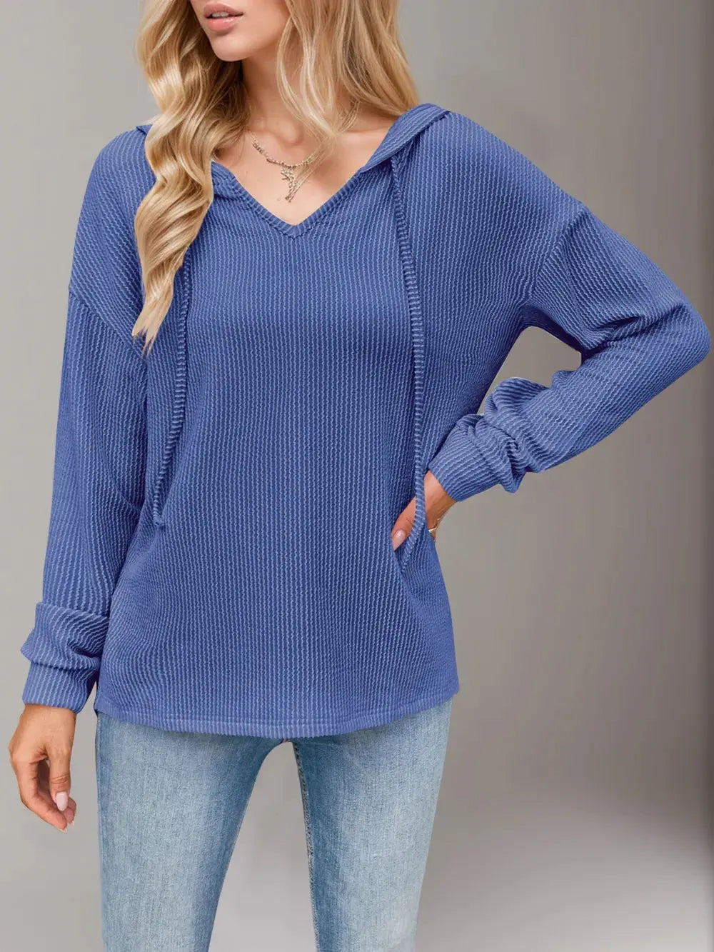 Double Take Drawstring Dropped Shoulder Long Sleeve Hoodie - Love Salve