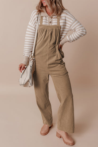 Gray Morn Solid Pocketed Loose Fit Corduroy Overall