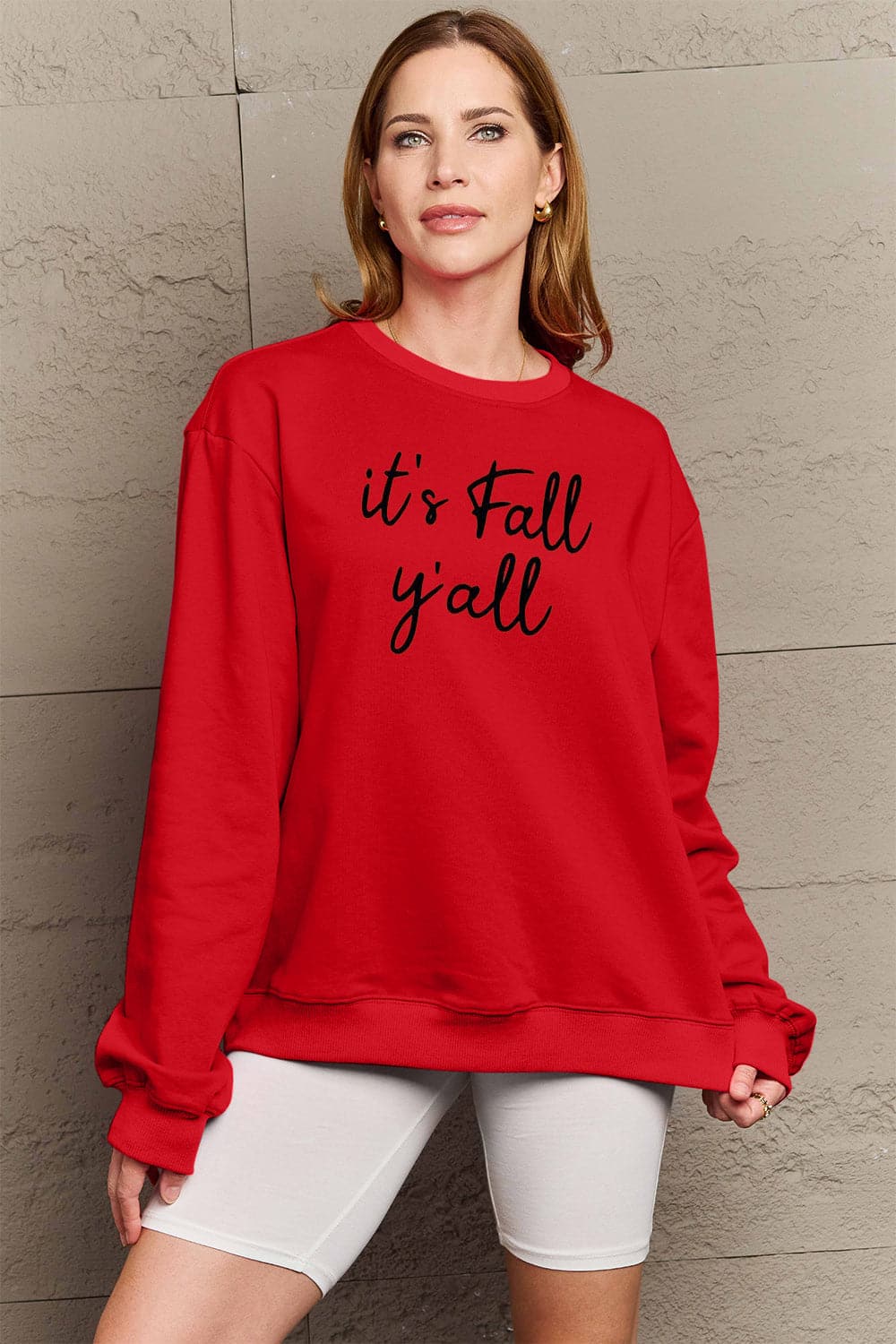 Simply Love Full Size IT'S FALL Y'ALL Graphic Sweatshirt.