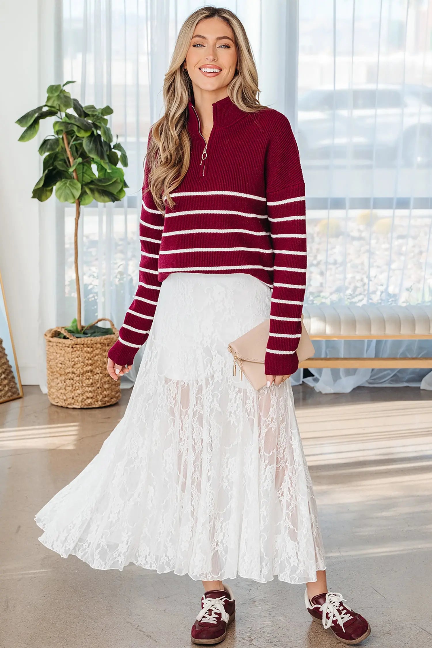 White Sheer Floral Lace Flowy Maxi Skirt For Women Dear-Lover Dropshipping