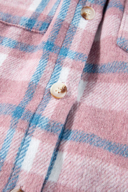 Pink plaid color block shacket