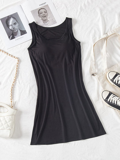 Round Neck Wide Strap Mini Tank Dress with Bra.