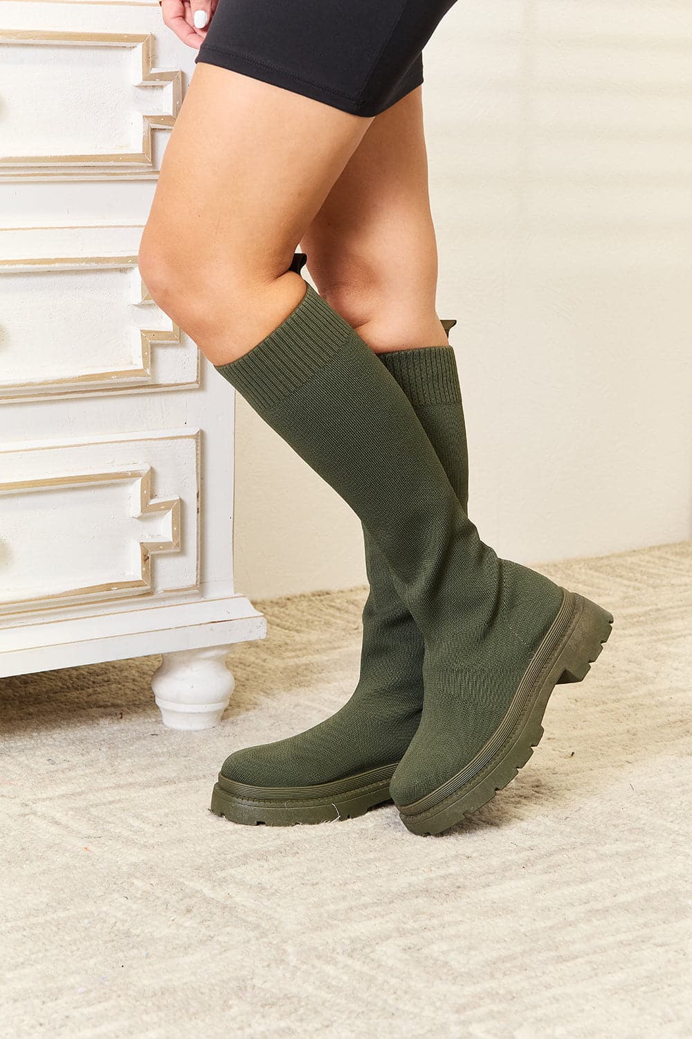 WILD DIVA Footwear Knee High Platform Sock Boots.