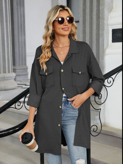 Chic long sleeve collared shirt with pockets