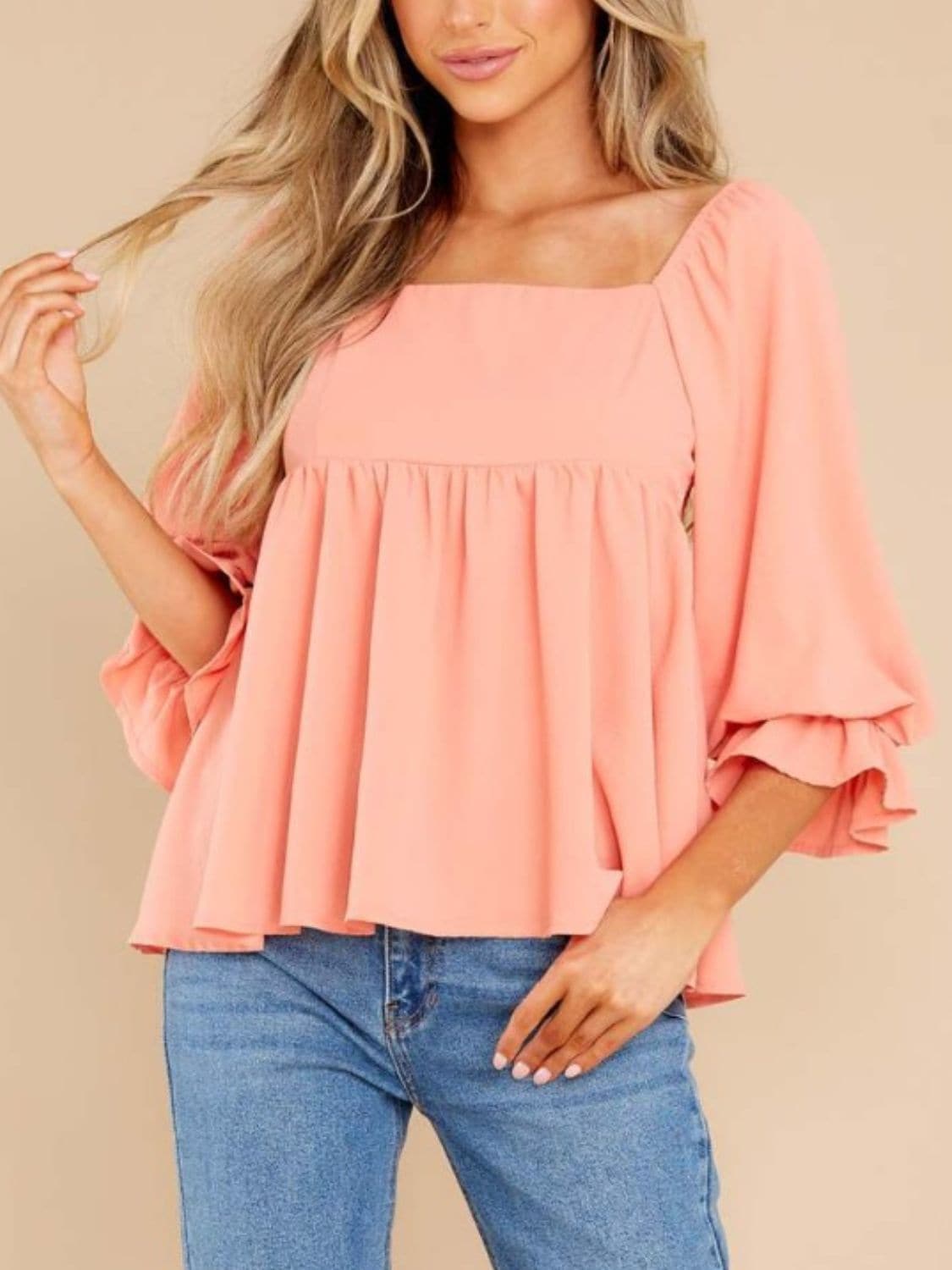 Sheer ruffled blouse with flounce sleeves