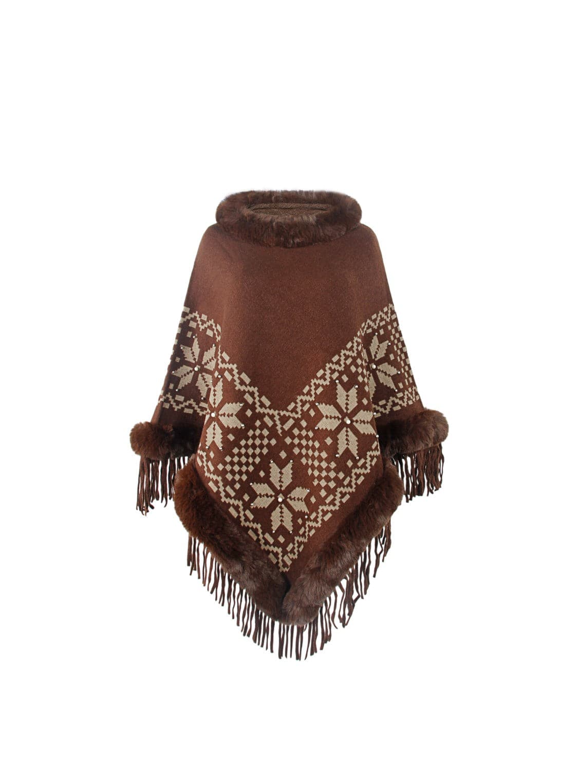 Fringe Geometric Cape Sleeve Poncho.