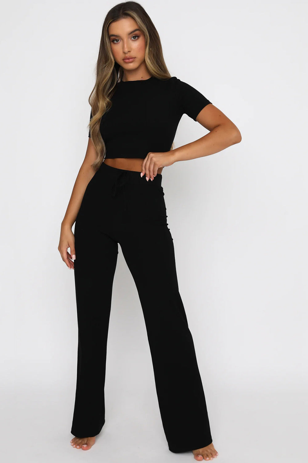 Round Neck Short Sleeve Top and Pants Set Coco’s Tee Boutique