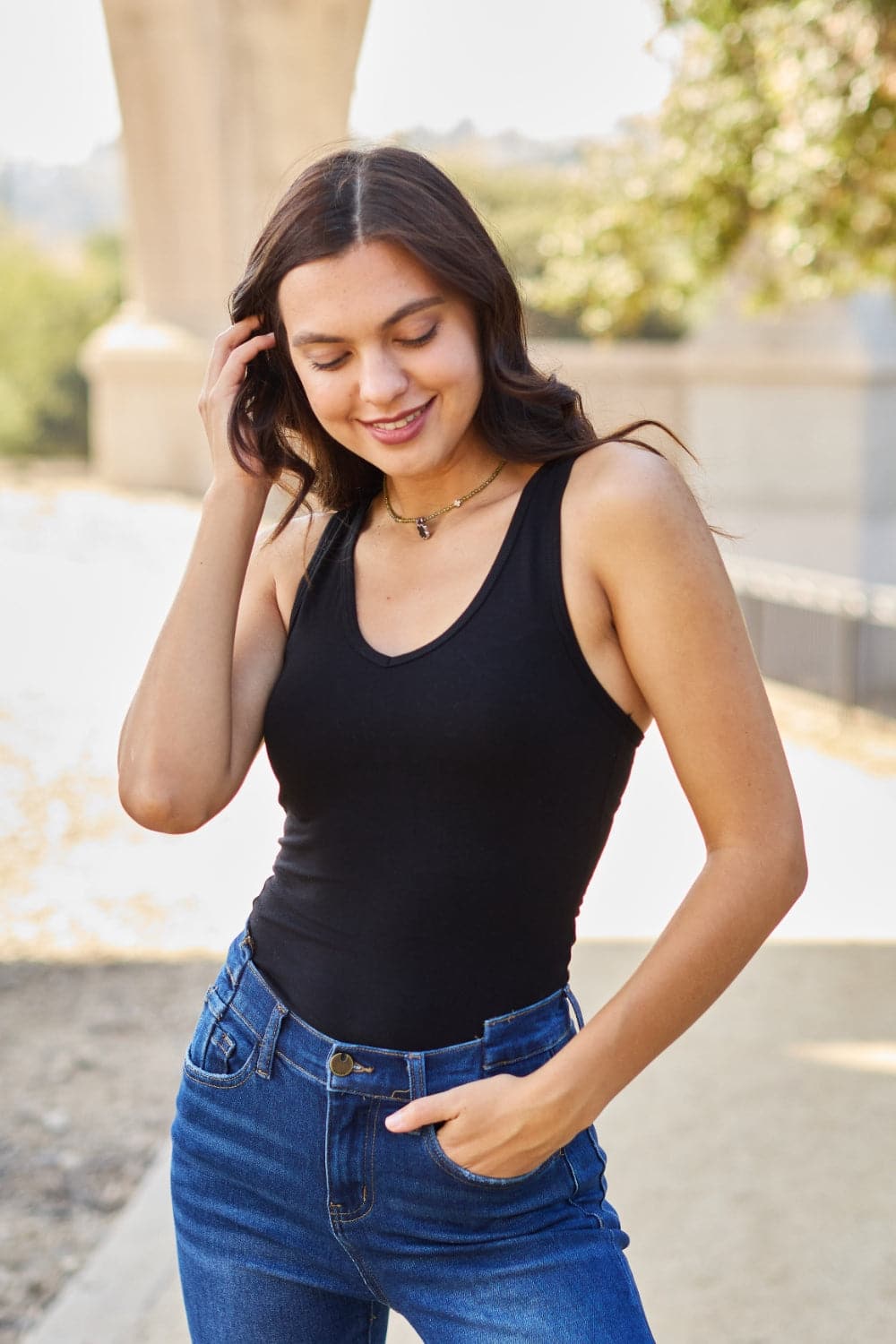 Zenana Racerback Tank Bodysuit.