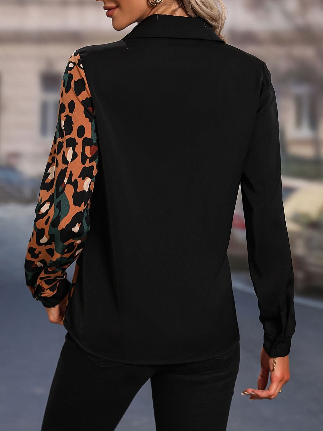 Honey leopard print sheer blouse with button detail