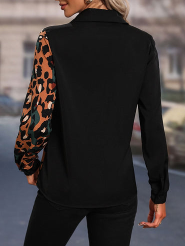 Honey leopard print sheer blouse with button detail