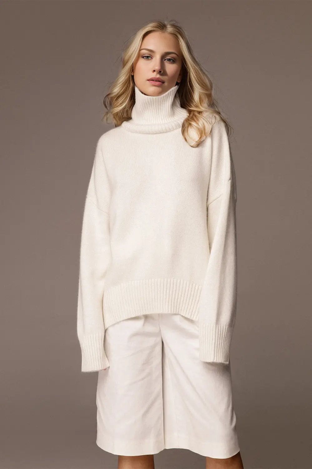Basic Bae Turtleneck Dropped Shoulder Long Sleeve Sweater - Love Salve