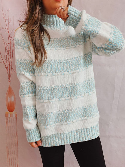 Striped Turtleneck Long Sleeve Sweater.