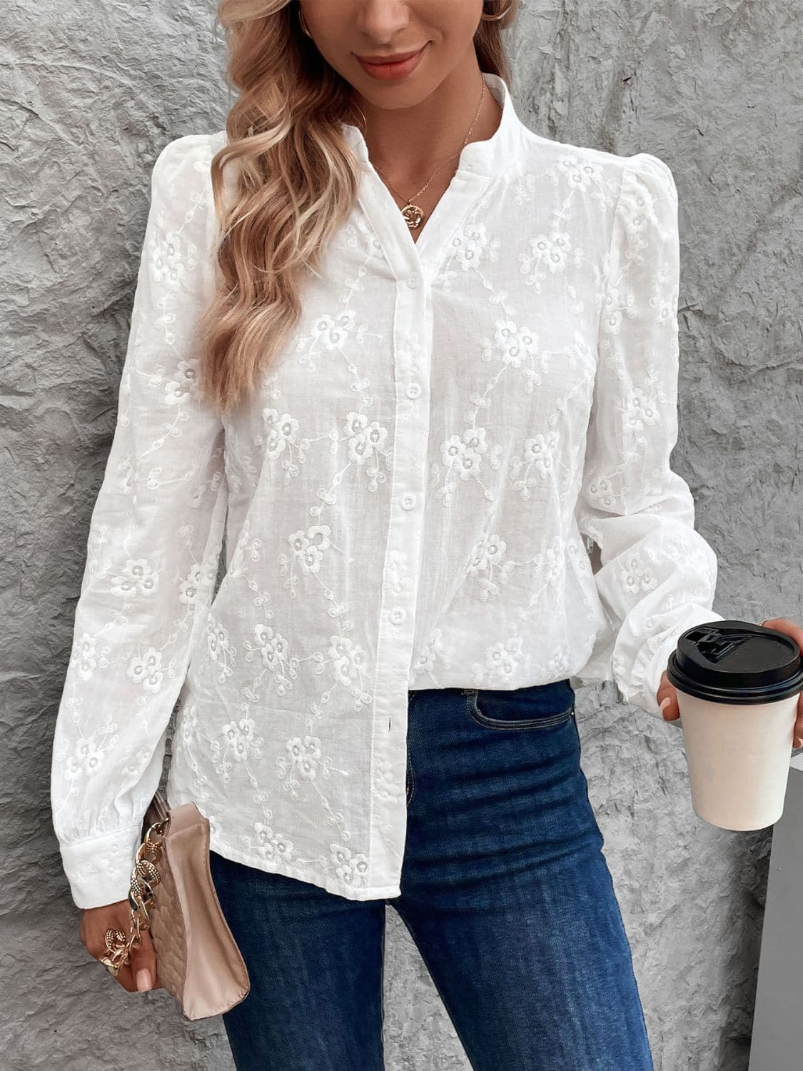 Notched Long Sleeve Shirt.