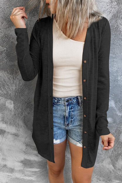 Double Take Button Down Long Sleeve Longline Cardigan.