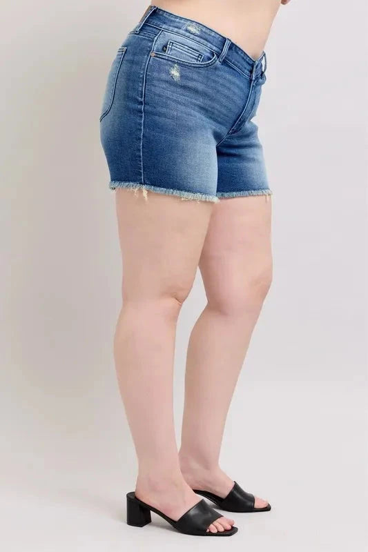 Judy Blue Full Size V-Front Denim Shorts with Shield Pockets Plus Size Coco’s Tee Boutique