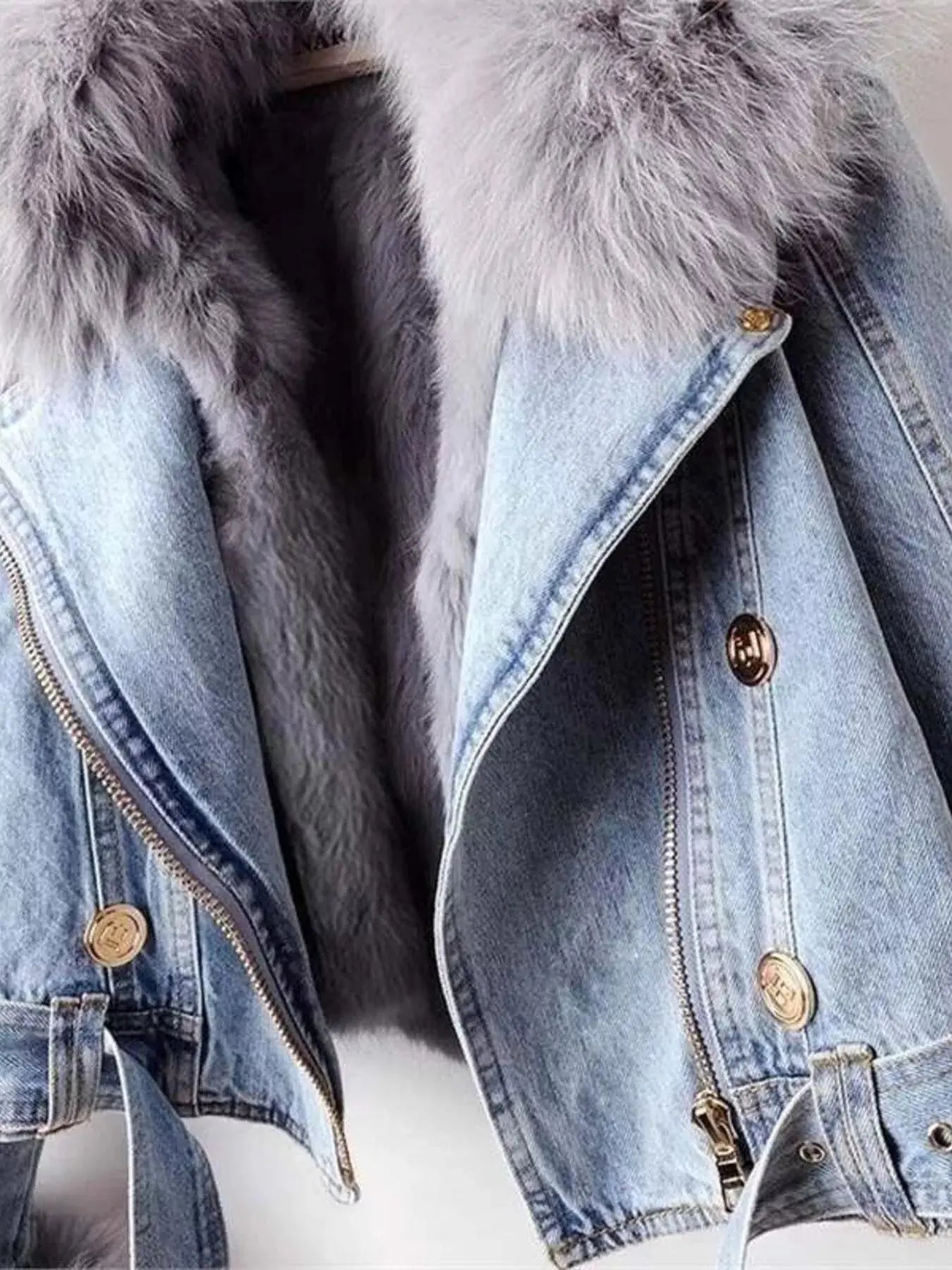 Full Size Faux Fur Collar Denim Jacket Plus Size Simply Love