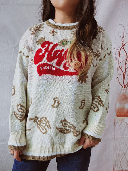 HAPPY Round Neck Long Sleeve Sweater.