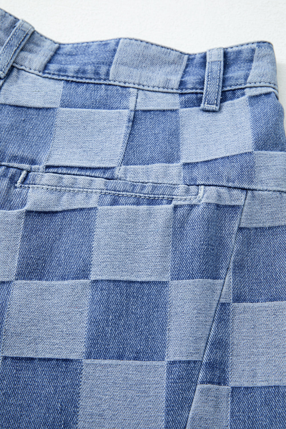 Dusk Blue Plaid Wide Leg Denim Trousers