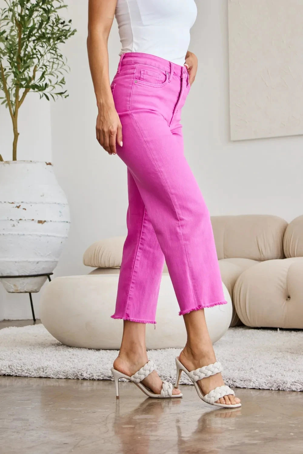 RFM Crop Chloe Full Size Tummy Control High Waist Raw Hem Jeans Coco’s Tee Boutique