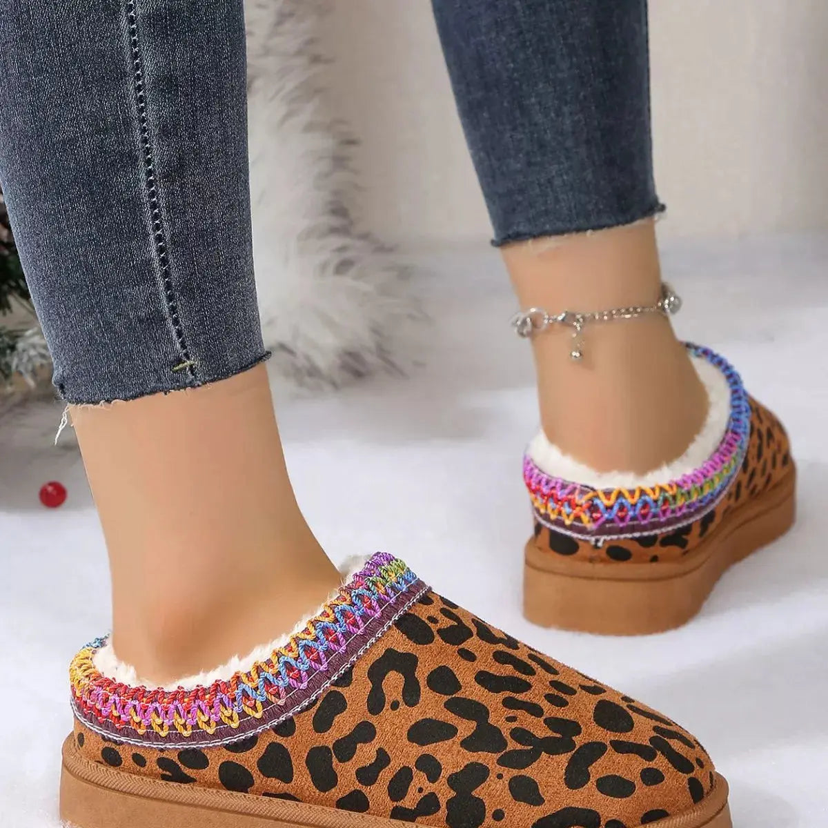 Leopard Print Plush Lined Warm Slip-Ons Simply Love