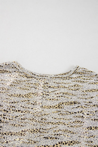 Leopard Print Half Sleeve V Neck Loose Fit T Shirt
