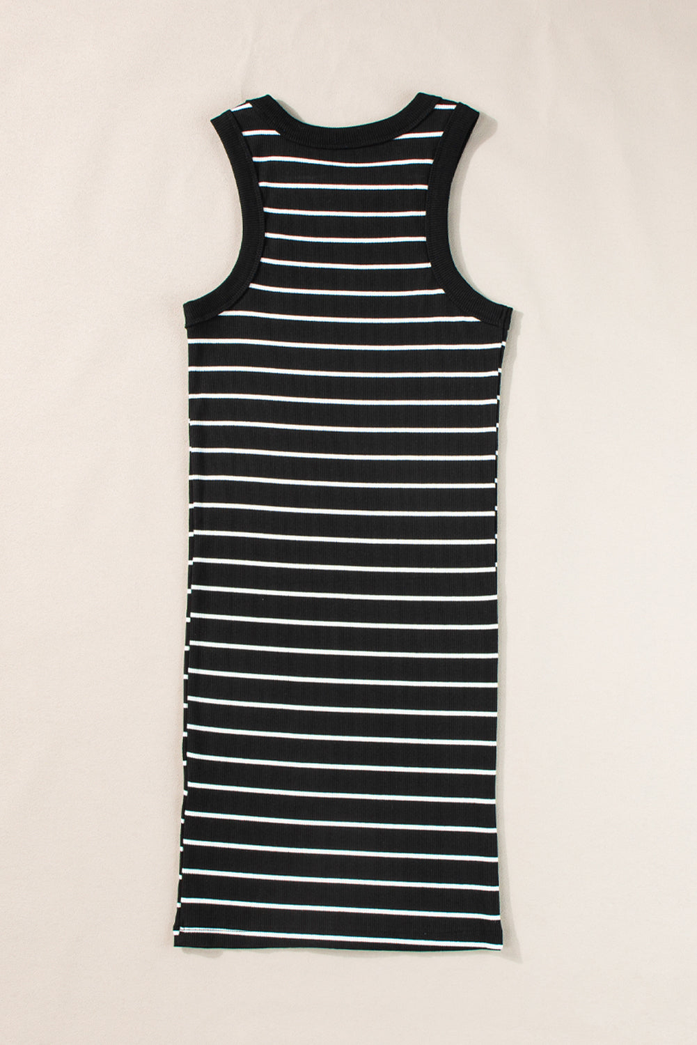 Chic black striped ribbed knit mini tank dress