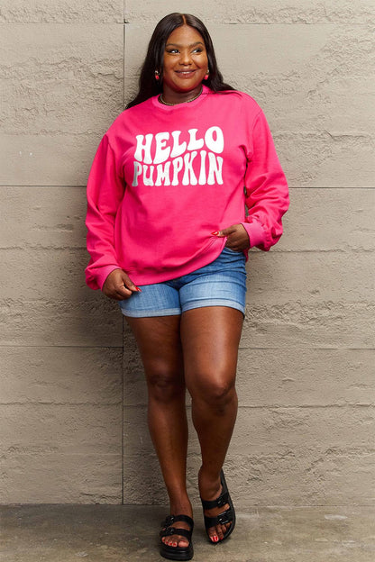 Simply Love Full Size HELLO PUMPKIN Graphic Sweatshirt.