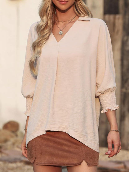 Elegant Johnny Collar Three-Quarter Sleeve Blouse