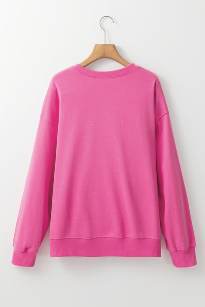 Floral mama embroidered pullover in rose red