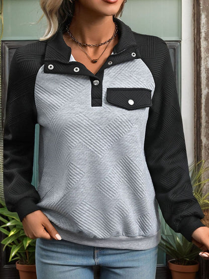 Contrast Textured Long Sleeve Sweatshirt.