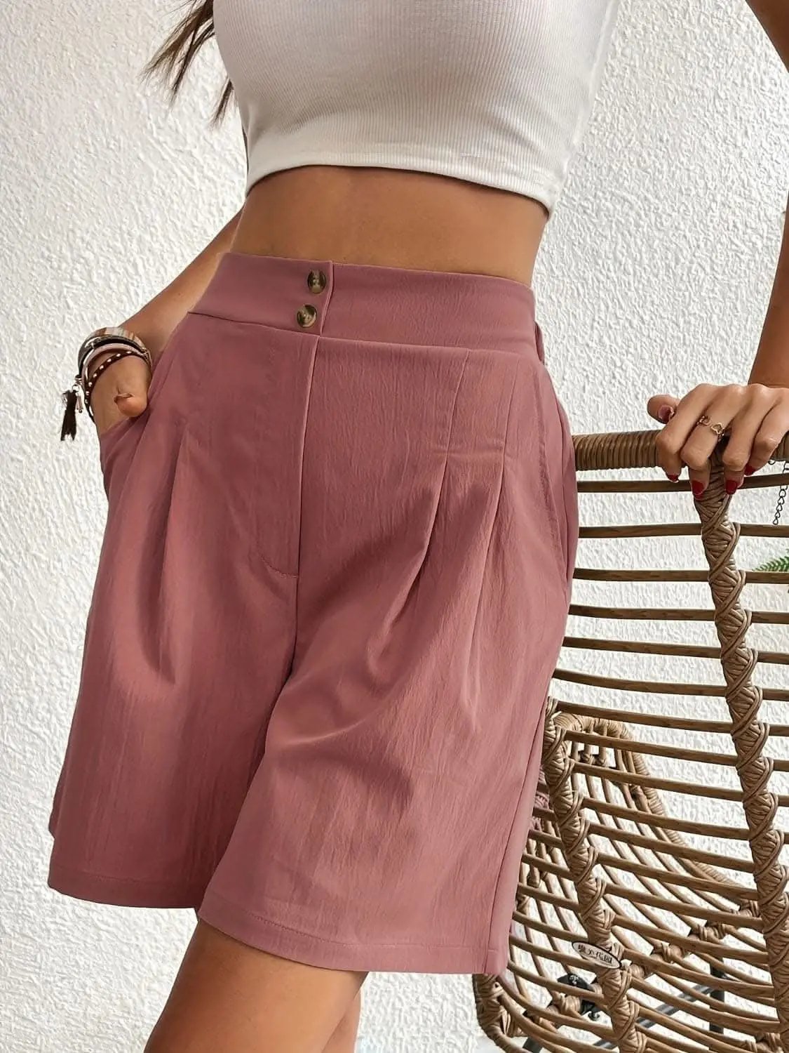 High-waisted pocket shorts for women - Love Salve 