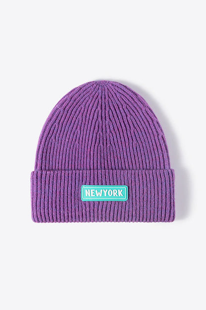 NEWYORK Patch Rib-Knit Cuffed Beanie.