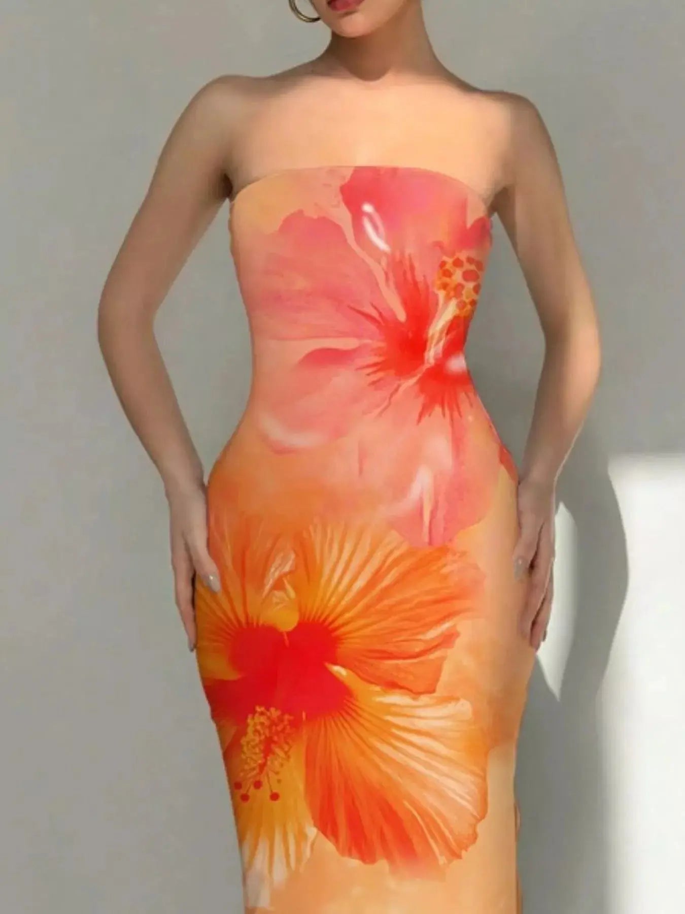 Tropical Flower Print Bodycon Tube Dress Simply Love