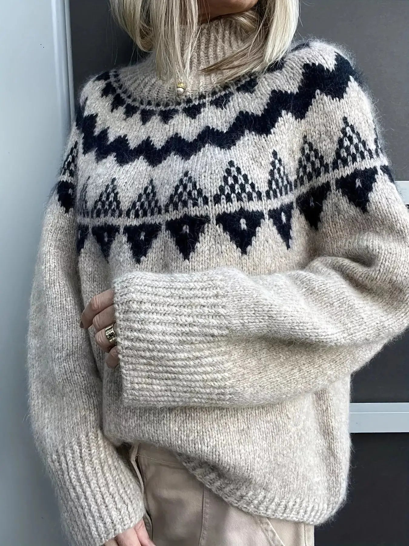 Nordic Pattern High Neck Sweater Simply Love