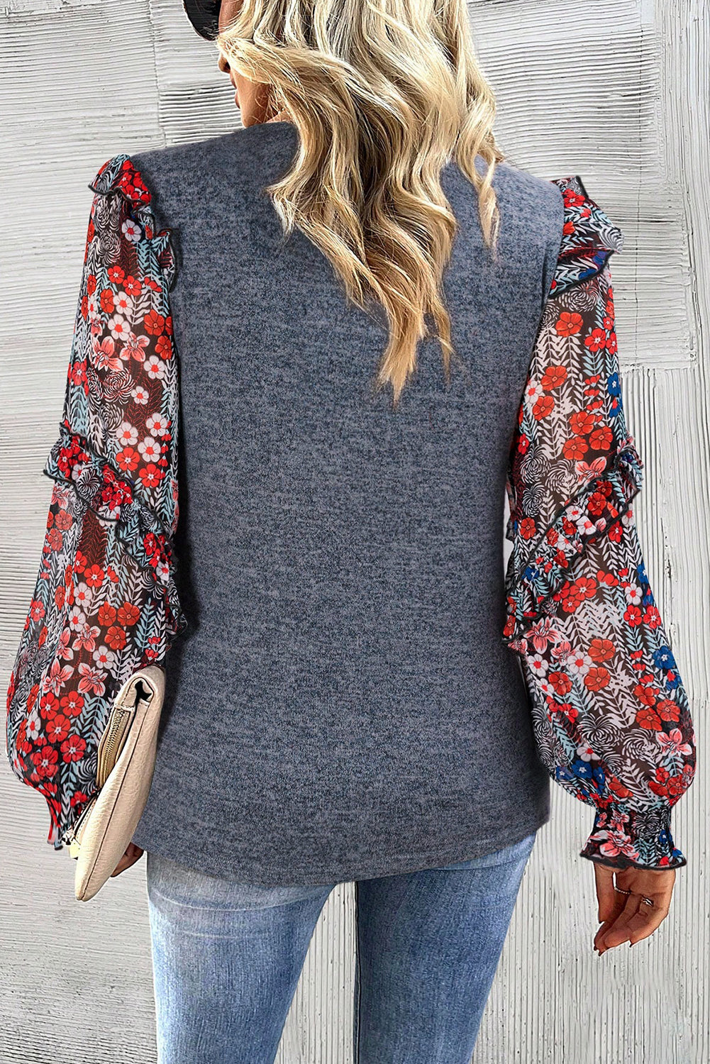 Chic floral ruffle sleeve top