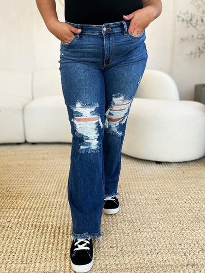 Judy Blue Full Size Mid Rise Distressed Raw Hem Jeans.