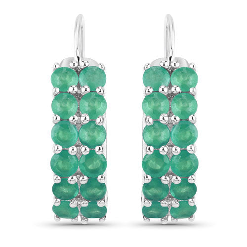 2.40 Carat Genuine Emerald .925 Sterling Silver Earrings