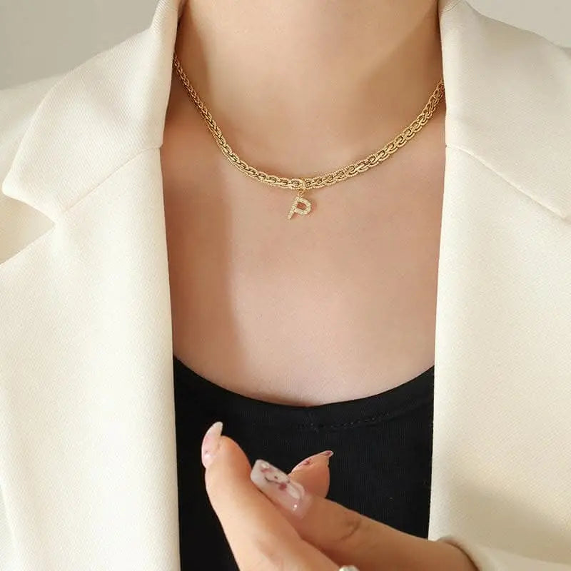 Brass zircon letter pendant necklace - Love Salve 