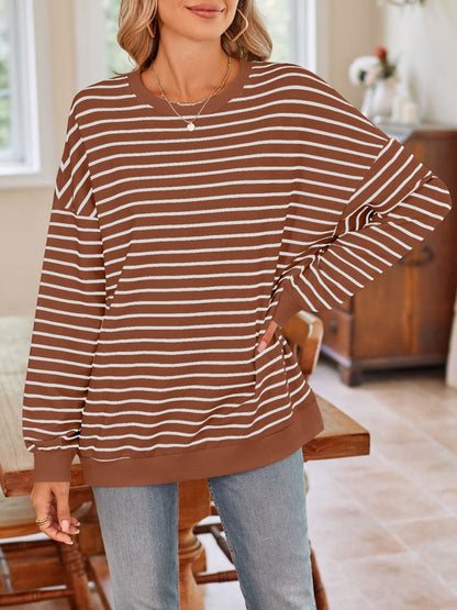 Cozy striped long sleeve crewneck sweatshirt