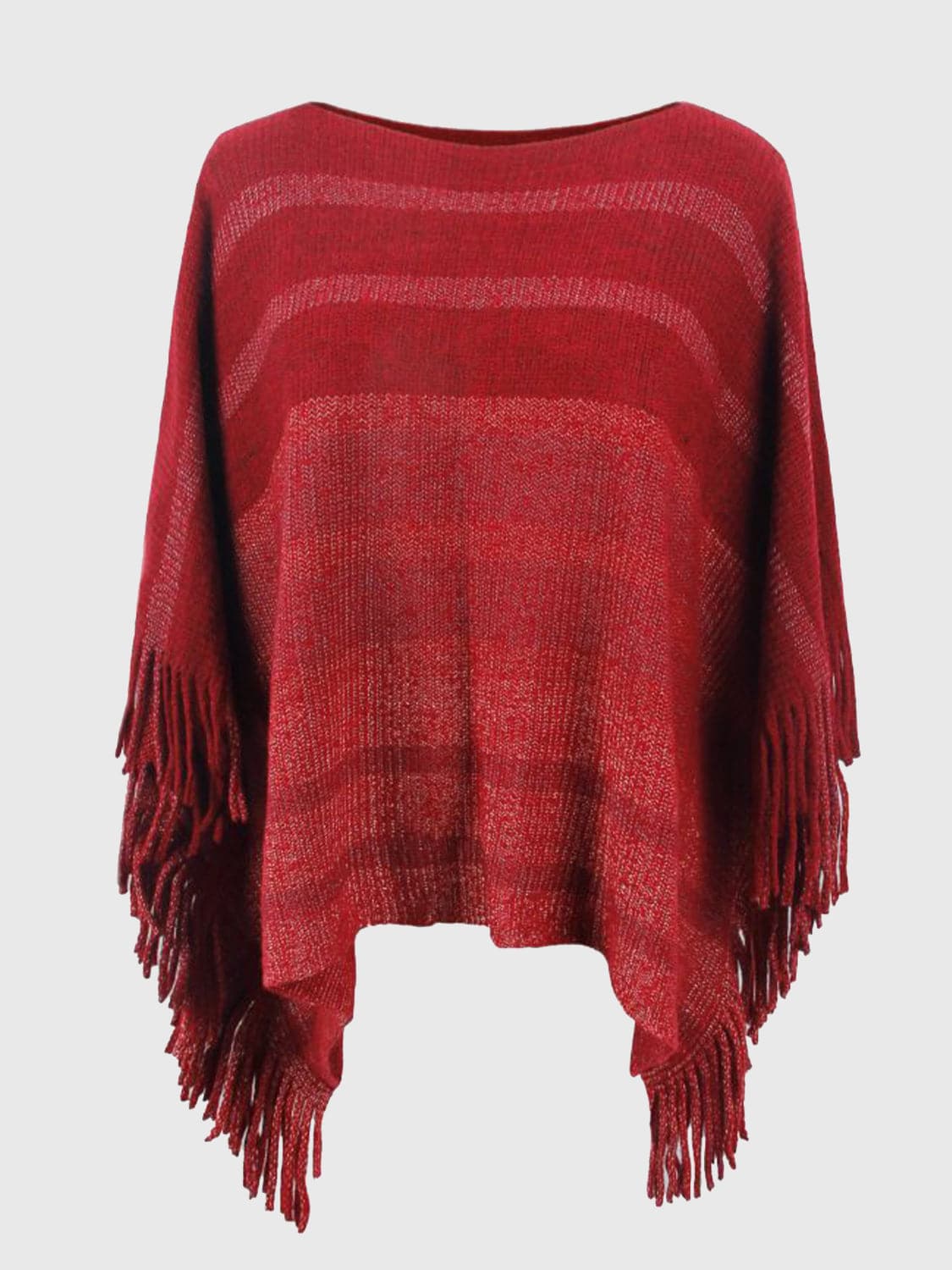 Striped Boat Neck Poncho with Fringes.